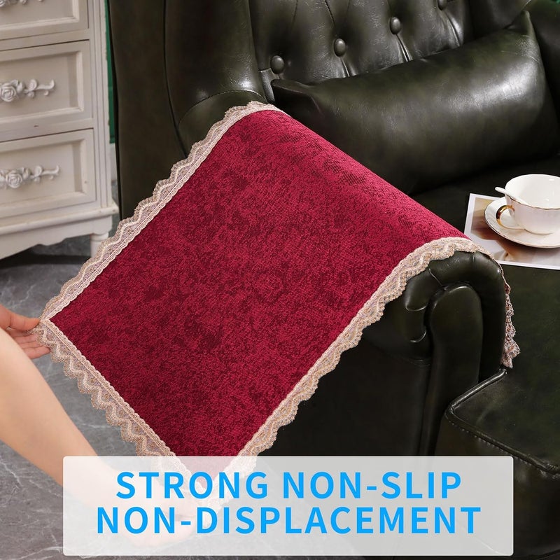 MINJIATEX Couch arm Covers,Non-Slip lace Sofa arm Covers Set of 2 Washable Sofa armrests Covers for Living Room Recliner Chair arm Cover Protectors for Leather Sofa armrest slipcover (GYDF-RED) - Image 4